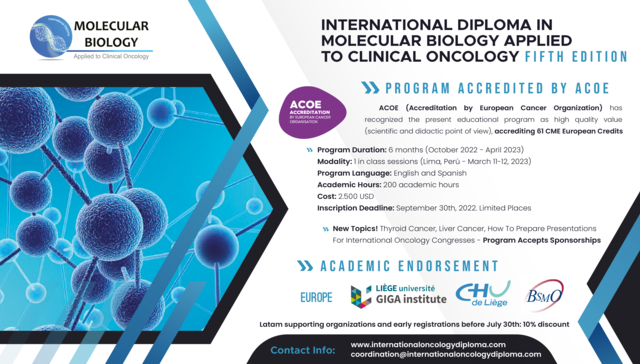 imagen de Diplomado Internacional en Biología Molecular Aplicado a la Oncología Clínica (Quinta edición 2022)