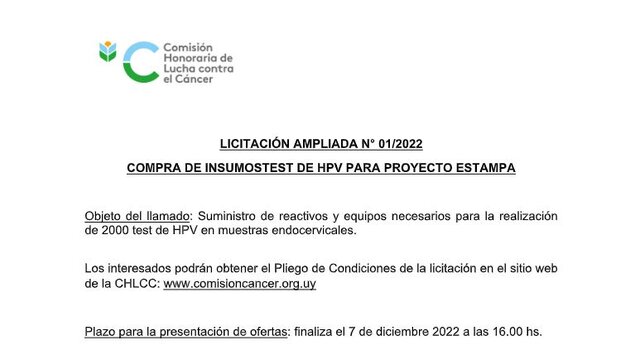 imagen de LICITACIÓN AMPLIADA N° 01/2022   TEST HPV